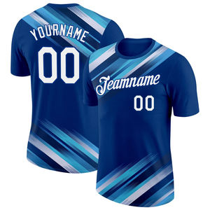 Jersey Deportivo Sublimado Personalizado OEM, Unisex para Adultos, Diseño Geométrico Azul, Transpirable, Cuello Redondo - Product Image 1