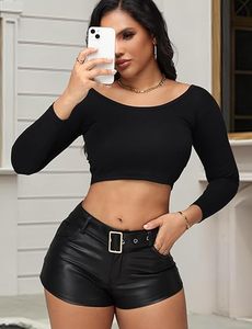 OEM ODM Women's Faux Leather <b>Shorts</b> Manufacturer High Waist Fashion PU Leather <b>Shorts</b> Custom Branding - Product Image 4