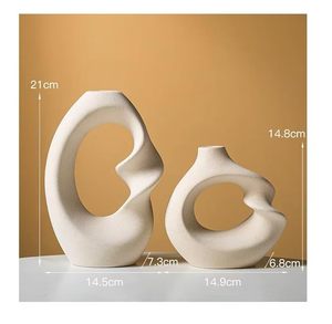 White Matte <b>Ceramic</b> Tabletop <b>Vase</b> Abstract Loop Flower Vessel Minimalist Decorative Bud <b>Vase</b> for Home Shelf - Product Image 2