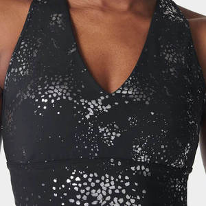 Women's Black Sports Bra With White Speckle Pattern High Support Adjustable Straps Yoga Workout Top - Product Image 4