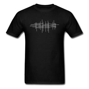 T-shirt noir à manches courtes pour homme avec motif géométrique blanc, col rond, coupe classique, 100% coton jersey, imprimé sur le devant - Product Image 1