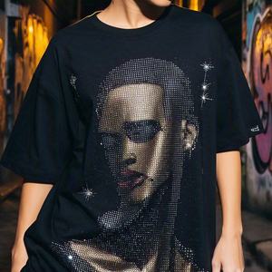 High Quality 100% Cotton Oversized T-Shirt Plain Blank Gym <b>Tshirt</b> Men Rhinestone Custom 100% cotton T-shirt for men loose fit - Product Image 2