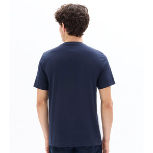 Camiseta de algodón de manga corta con cuello redondo y color sólido para hombre, corte regular, estilo casual, tejido de punto, color azul marino. - Product Image 2