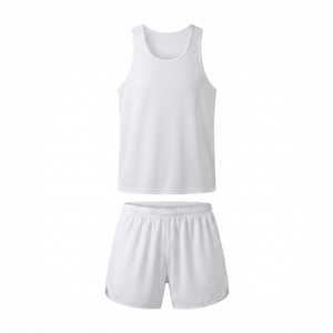 Men's White Solid Color Tank <b>Top</b> Set Crew Neck Sleeveless Quick Dry Sporty Summer Workout Shorts Athletic Wear - Product Image 4