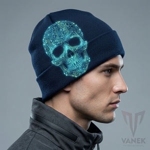 Bonnet lumineux avec motif crâne brodé 3D, broderie main, unisexe, décontracté, hiver, ajustable, style punk, léger - Product Image 2