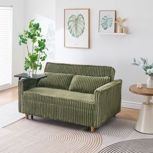 Divano Letto Verde in Velluto a Coste con Doppia Funzione Estraibile e Pieghevole, Tavolino Mobile e Porte USB per Uso Domestico e Ufficio - Product Image 5