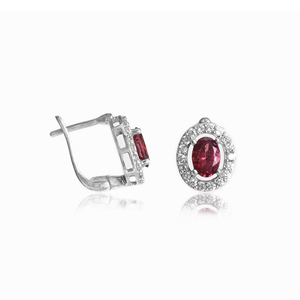 Boucles d'oreilles ovales halo en rubis brillant, faites à la main en Inde, en argent sterling 925, bijoux en pierres précieuses pour femmes et jeunes filles - Product Image 2