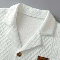 Chemise en coton à manches courtes pour homme, couleur unie, décontractée, boutonnée, coupe classique, tissu tissé respirant, logo sur le devant