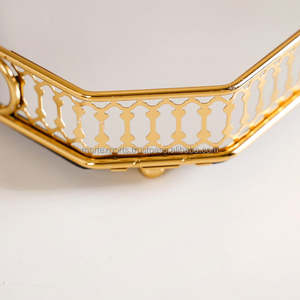 Gran oferta de Metal personalizable con bandeja de servicio de vidrio para desayuno, postre, fruta para restaurante, bandeja de servicio de Hotel - Product Image 3