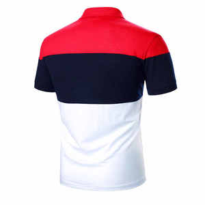 Polo pour homme à blocs de couleur, manches courtes, tricoté, décontracté, design uni, rouge, marine, blanc, coupe classique - Product Image 2