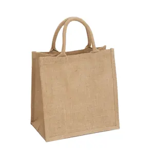 Vente en gros de sacs fourre-tout écologiques réutilisables en toile de jute laminée avec logo personnalisé du fournisseur indien