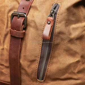 Bolsa de lona de fin de semana vintage de lujo personalizada de alta calidad, lona encerada duradera, cuero, deportivo, poliéster de viaje, gran capacidad - Product Image 4