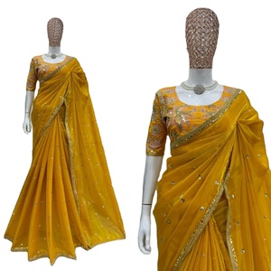 Sari de Diseño Ligero y de Alta Calidad para Mujer, Marca Fulpari, con Bordado de Hilo de Lujo Jimmy Chu, Multicolor, Personalizable para Bodas - Product Image 1