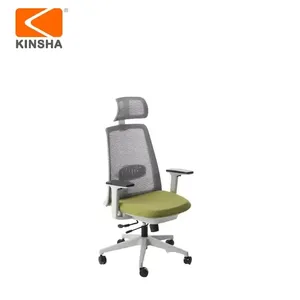 Chaise de bureau ergonomique en maille avec appui-tête et accoudoirs réglables, dossier ouvert, base pivotante en plastique, design contemporain - Product Image 4
