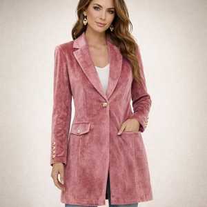 Manteau en velours rose victorien pour femmes, veste longue vintage pour l'hiver, manteau élégant et cintré - Product Image 1
