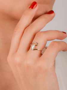 Bague en diamant ovale de culture unique, coupe vague, pour femme, en or massif 14 carats, délicate, pour fiançailles, promesse, cadeau pour petite amie - Product Image 4