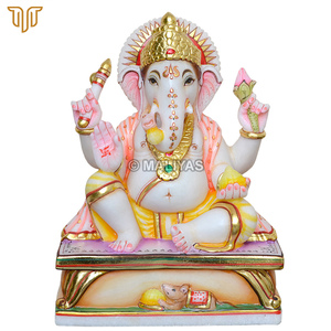 Pure Marble Ganesh Statue with Gold Crown | Handcrafted Lord Ganesha Idol | Premium Marble Ganpati Murti for Home Temple, Pooja - Product Image 2