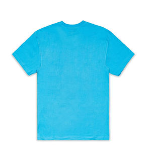 <b>Men's</b> <b>Collarless</b> Casual Breathable 220g Summer Short Sleeve Puff Printed Letter Blue Cotton Poplin <b>Shirt</b> - Product Image 2