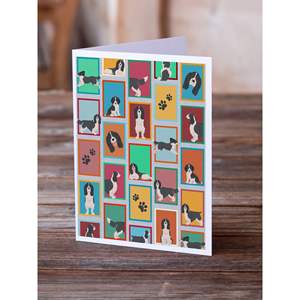 Whimsical A7 Size 5x7 Blank Note Cards Pack 8 in Black <b>White</b> English Springer Spaniel-Greeting Cards with <b>Envelopes</b> - Product Image 2