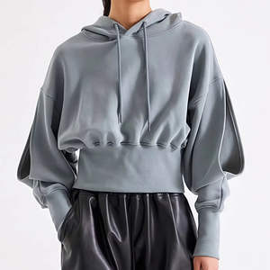 Sweat à capuche en molleton pour femme, style streetwear, 100% coton, à manches ouvertes, pull-over de haute qualité, étiquette personnalisable, printemps automne, décontracté - Product Image 2