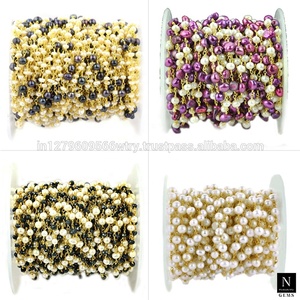 Perles de pierres précieuses plaquées or 24 carats faites à la main chaîne de chapelet Vintage 15mm résultats de bijoux en laiton pour la fabrication de colliers cadeaux - Product Image 5