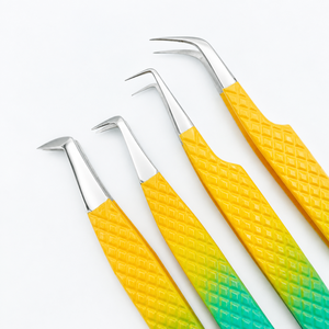 Rainbow Gradient Angled Precision Tweezers Set for <b>Eyelash</b> Extension, Lash Isolation and Professional Beauty <b>Applications</b> - Product Image 1