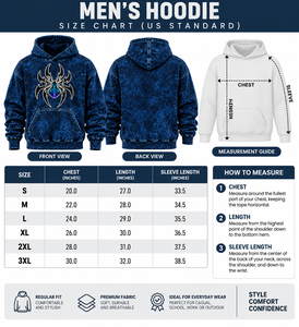 Sudadera con Capucha Azul para Hombre, Lavado Ácido, con Gráfico de Araña Personalizado, de Forro Polar, Estilo Oversize, Moda Urbana Casual, Venta al por Mayor OEM - Product Image 5