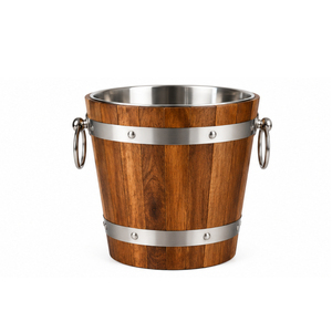 Seau à glace en acier inoxydable à double paroi avec couvercle, seau à vin isotherme en bois de qualité supérieure, seau à glace en forme de baril pour les fournitures de bar - Product Image 2