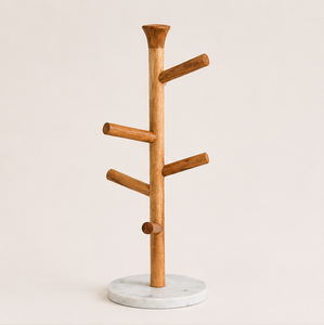 Modern Farmhouse Wooden Mug <b>Rack</b> Tree With Heavy Marble Base Durable Coffee Bar Accessory And Cup Organizer Stand For Home <b>Rack</b> - Product Image 3