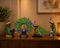 Ensemble de figurines de paons en résine faites à la main EOB International, 4 sculptures d'animaux traditionnels pour la décoration de table à la maison, cadeau de pendaison de crémaillère