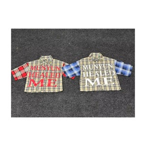 Chemise à manches longues à carreaux Munyun Healed Me pour homme, coupe classique, en coton tissé, avec bordure contrastée et imprimé, style décontracté - Product Image 2
