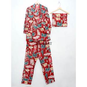 Ensemble de pyjama en coton floral pour femmes, imprimé à la main, vêtements de nuit à séchage rapide, doux, respirant, manches longues pour dormir et se détendre - Product Image 5