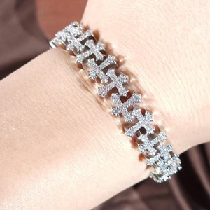 Bracelet Tennis Unisexe en Argent 925 Plaqué Rhodium avec Croix et Moissanite, Chaîne à Maillons, Bijou Hip Hop pour Fête - Product Image 2