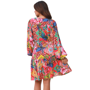 Vestido Mini con Estampado Floral para Mujer, Vestido con Mangas Abullonadas - Product Image 3