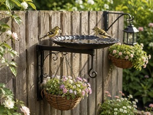 Comedero para pájaros de hierro hecho a mano, nuevo, artesanal, para montar en la pared, con ganchos, soporte para alimentación, para decoración exterior, fácil de instalar. - Product Image 2