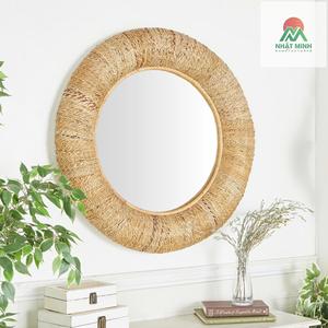 Espejo Redondo de Pared de Ratán Tejido Marrón, 35"D. Hecho a Mano. Apto para uso en interiores y exteriores. - Product Image 5