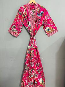 ชุดคลุมกิโมโนผ้าฝ้าย 100% ลายดอกไม้สำหรับผู้หญิง ชุดคลุมสำหรับเพื่อนเจ้าสาว ชุดคลุมอาบน้ำสำหรับงานแต่งงาน ชุดคลุมชายหาด ไซส์ใหญ่ ชุดคลุมอาบน้ำผ้าฝ้ายอินเดีย - Product Image 2