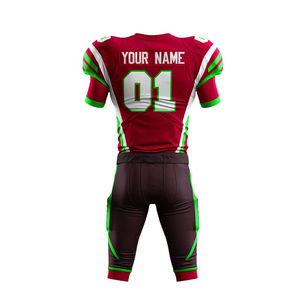 Ensemble de maillots de football américain personnalisés pour hommes, rouge, vert, blanc, imprimé par transfert thermique, anti-humidité, coupe ajustée, manches courtes, été, devant - Product Image 1
