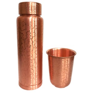 Luxury <b>Copper</b> <b>Water</b> <b>Bottle</b> With Blue Designer Print <b>Water</b> Holder Ideal For Office And Conference Room Use Wholesale From India - Product Image 2