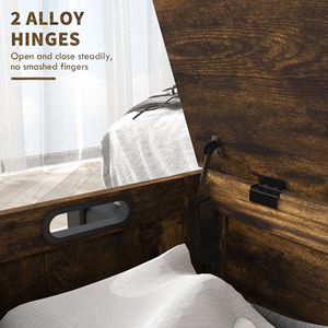 Banc de rangement en bois brun rustique pour enfants et adolescents avec 2 charnières de sécurité et poignées latérales pour salle de jeux - Product Image 5