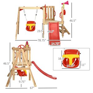Set Altalena in Legno per Bambini da Esterno con Funzioni 4-in-1: Scivolo, Tromba e Volante - Product Image 3