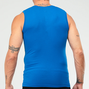Camiseta sin mangas azul para hombre, cuello redondo, color sólido, transpirable, tejida, informal, camisetas sin mangas para hombre - Product Image 4