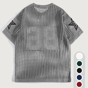Mens Mesh Football Jersey Knit Short Sleeve T <b>Shirt</b> Open Work Graphic Number 86 <b>Star</b> Sleeve Custom Retro Streetwear - Product Image 5
