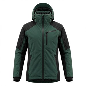 Veste matelassée imperméable à capuche pour homme, verte et noire, en polyester, fermeture éclair, style sportif, pour l'hiver et les activités de plein air - Product Image 1