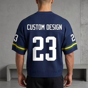 Custom Design Knitted V-Neck <b>Crop</b> <b>Top</b> <b>Men's</b> Short Sleeve Sporty Jersey With Contrast Trim Number 23 White Print Oversized Fit - Product Image 4