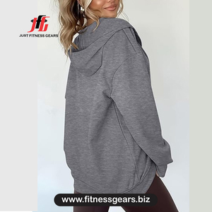Sudadera con Capucha Extra Grande para Mujer, Color Sólido, Manga Larga, Mezcla de Algodón, Transpirable, para Otoño - Product Image 2