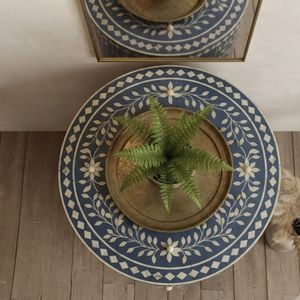 Mesa de Noche Redonda Hecha a Mano con Incrustaciones de Madera Tradicionales para Dormitorio, Sala de Estar, Muebles para el Hogar - Product Image 3