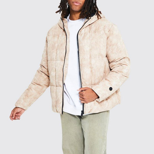 Veste matelassée pour homme avec capuche, boutons et fermeture éclair, personnalisable avec logo et couleur unie, style hiver, prix abordable, en promotion - Product Image 1