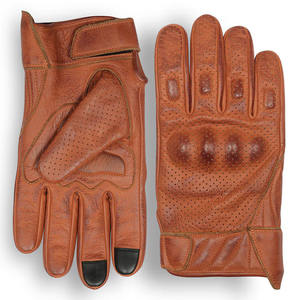 Gants de moto d'hiver en cuir marron de qualité supérieure pour hommes, avec rembourrage en gel sur la paume, compatibles écran tactile et fermeture à boucle - Product Image 2