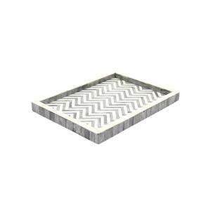 Plateau de service rectangulaire de luxe en os incrusté, motif chevron gris élégant, pour hôtels et traiteurs, vente en gros - Product Image 2